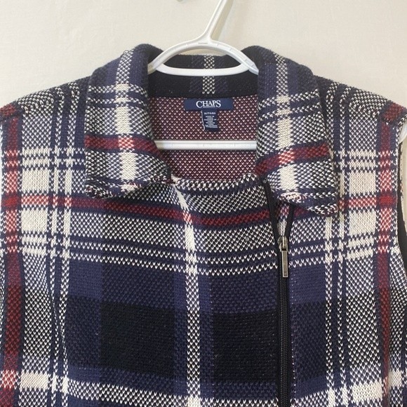 Chaps Womens Knit Sweater Moto Vest Size XXL Plaid Cotton Asymmetric Zip - Picture 4 of 8